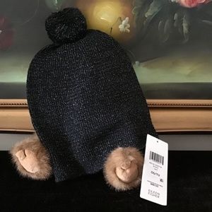 NWT EILEEN FISHER MERINO SPARKLE HAT IN RESPONSIBLE WOOL Knit Black JE